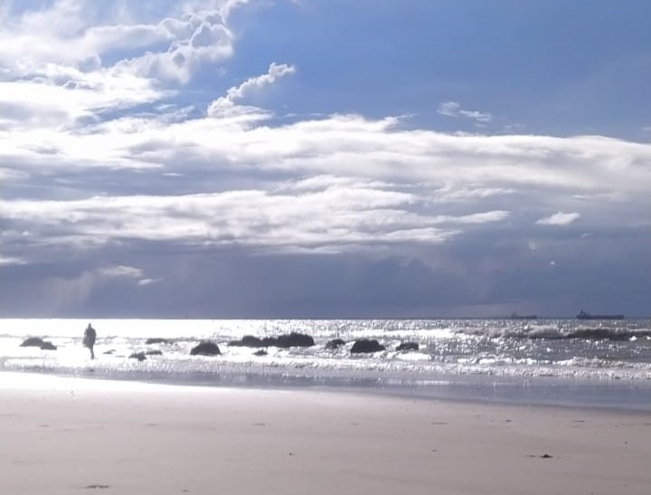 Exposición de sustrato rocoso durante la marea baja en la playa de Calhau, São Luis – MA. Fuente: Propia (Cícero Alves)